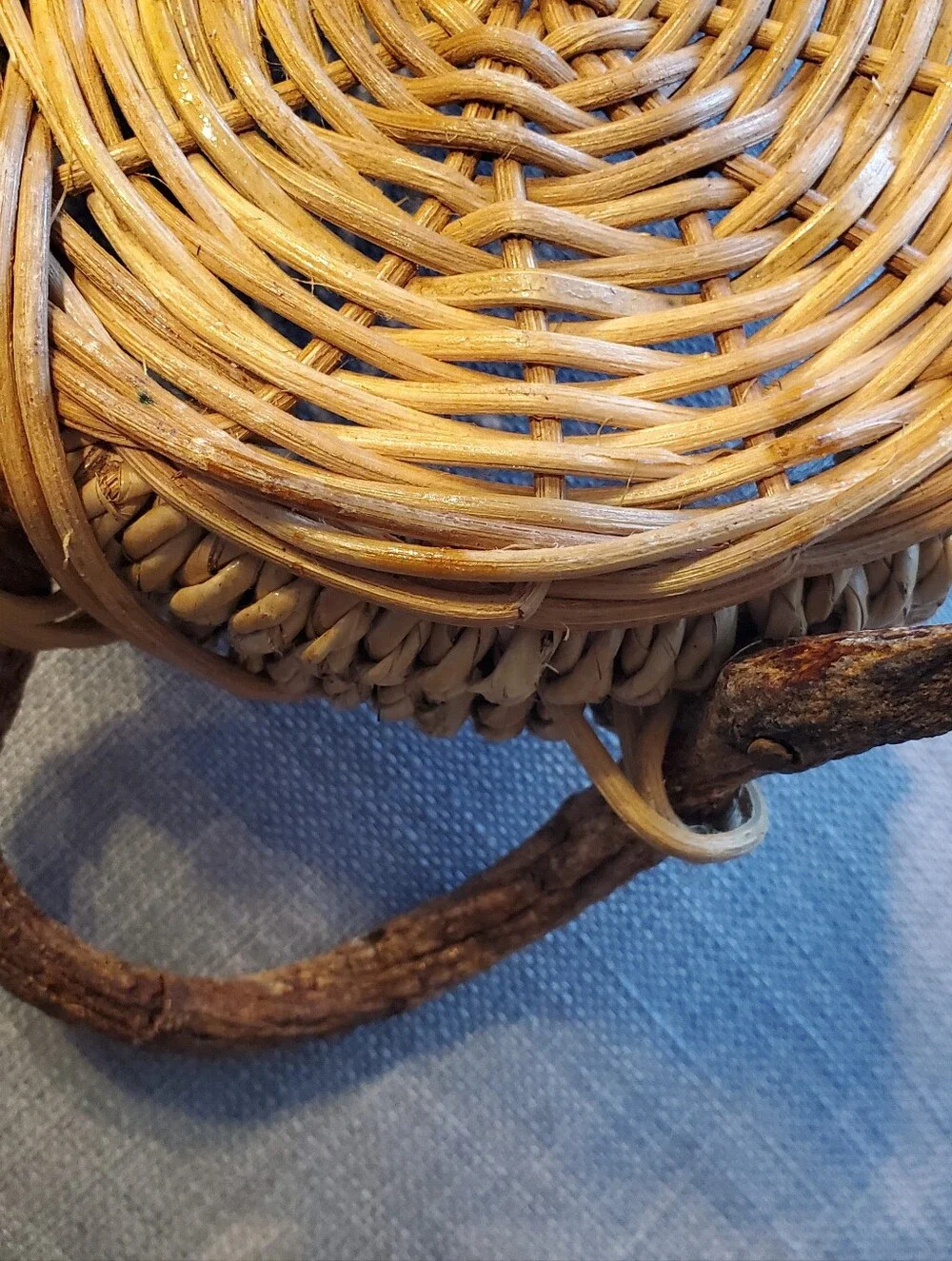 Handwoven Natural Rattan Tray, w branch handles. Boho, Farmhouse, 8x6.5